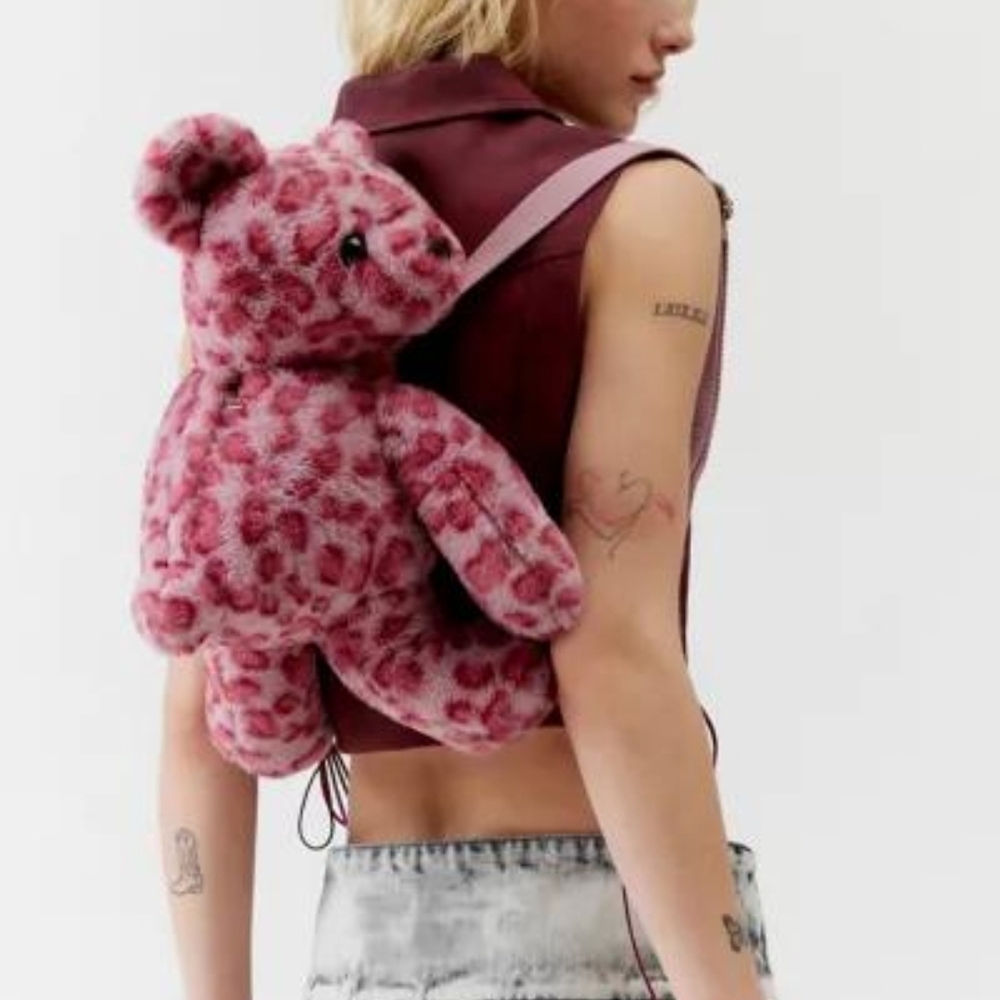 Silence + Noise Pink Leopard Print Teddy Bear Backpack